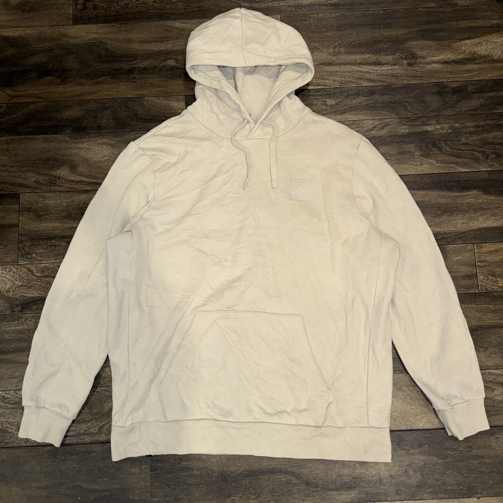 Puma Fleece Pullover Hoodie Chest Patch Logo Creme Men's Size XL Athletic Wear